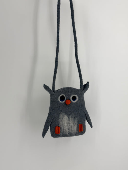 Felt Owl Crossbody Bag - Gray