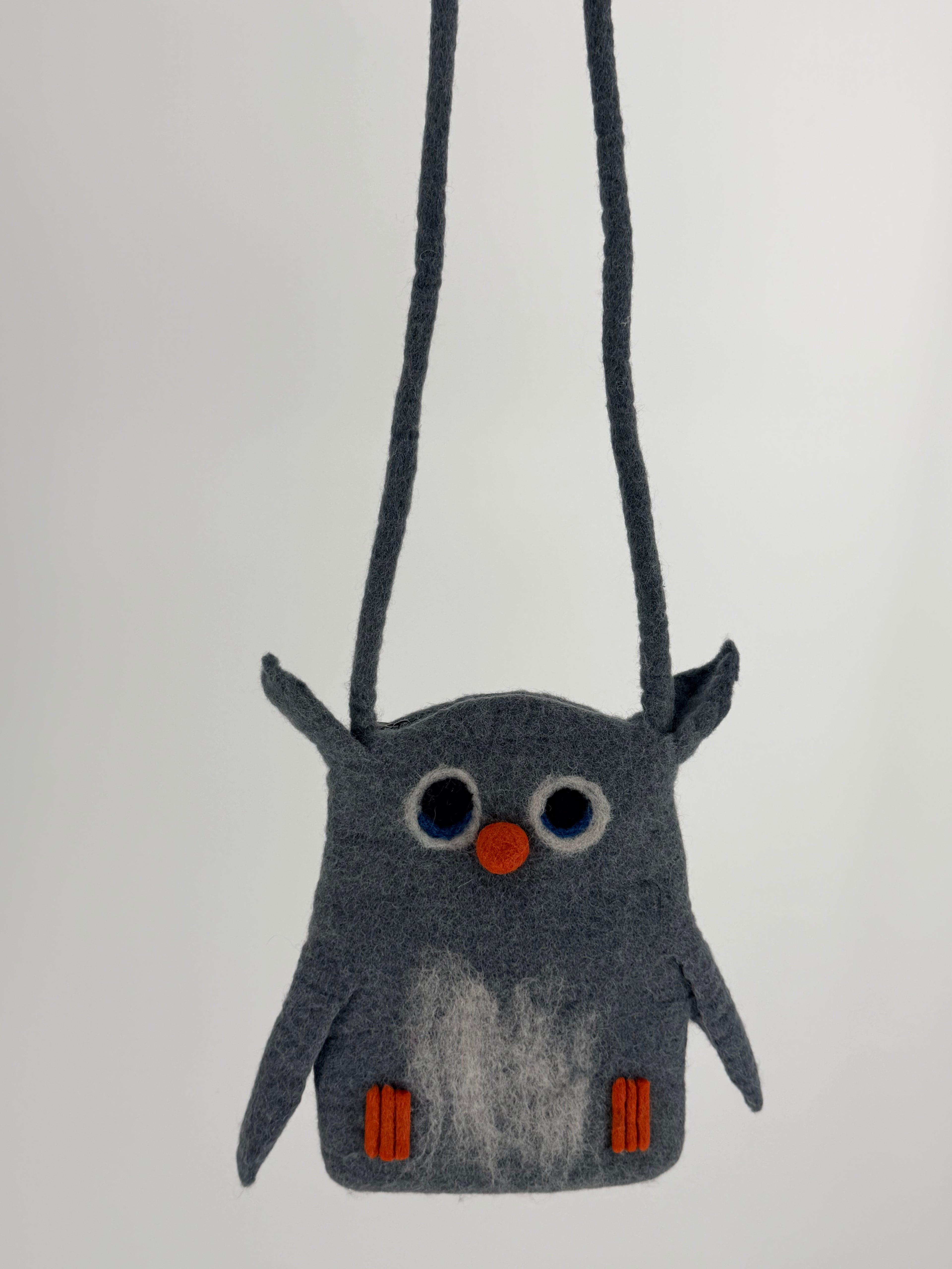 Felt Owl Crossbody Bag - Gray