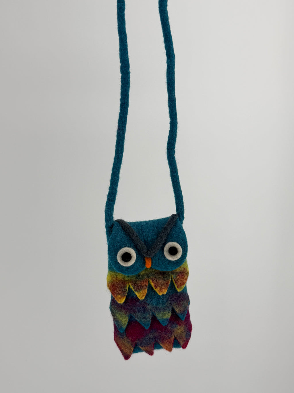 Felt Owl Crossbody Bag - Teal Rainbow