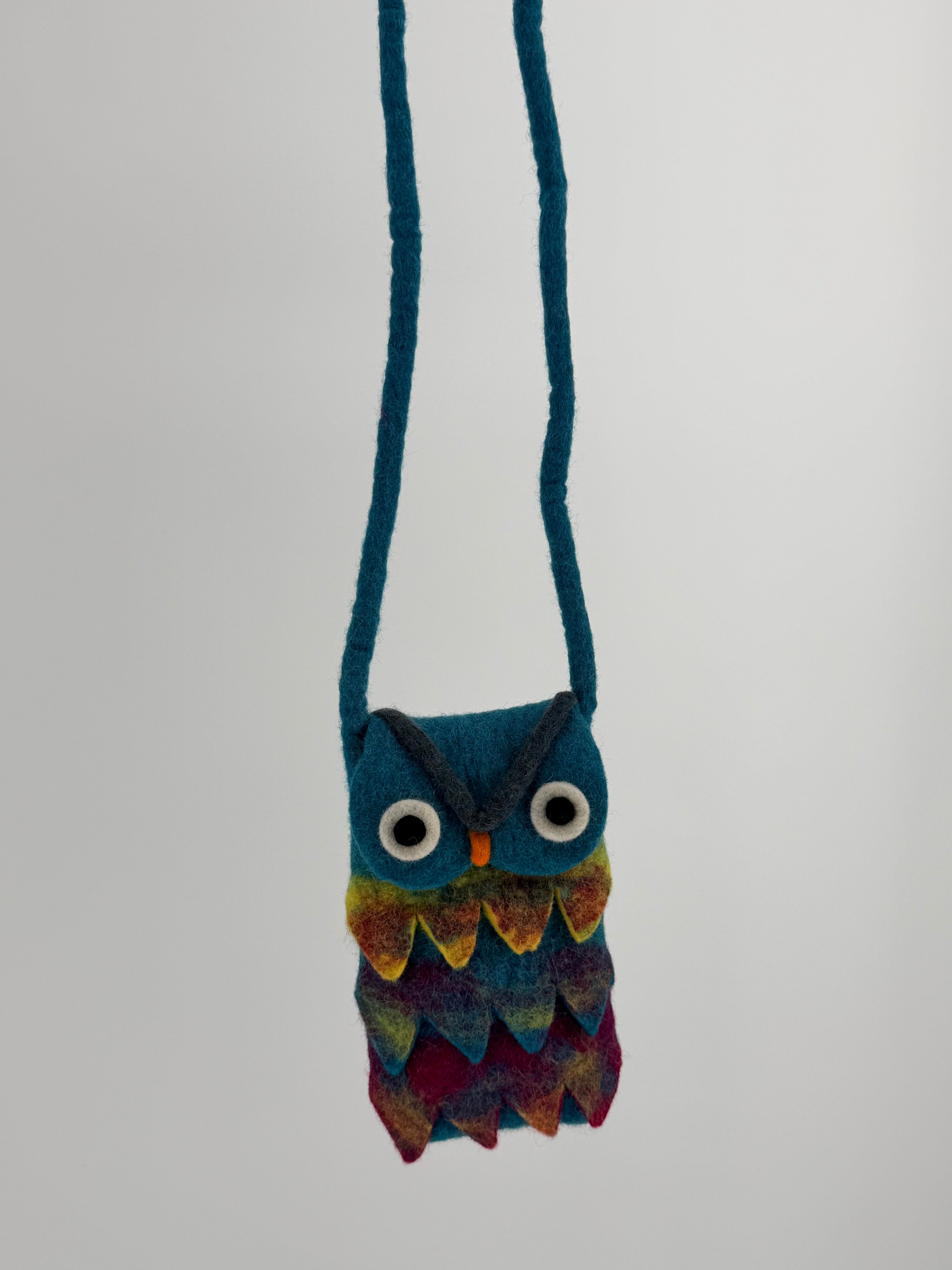 Felt Owl Crossbody Bag - Teal Rainbow