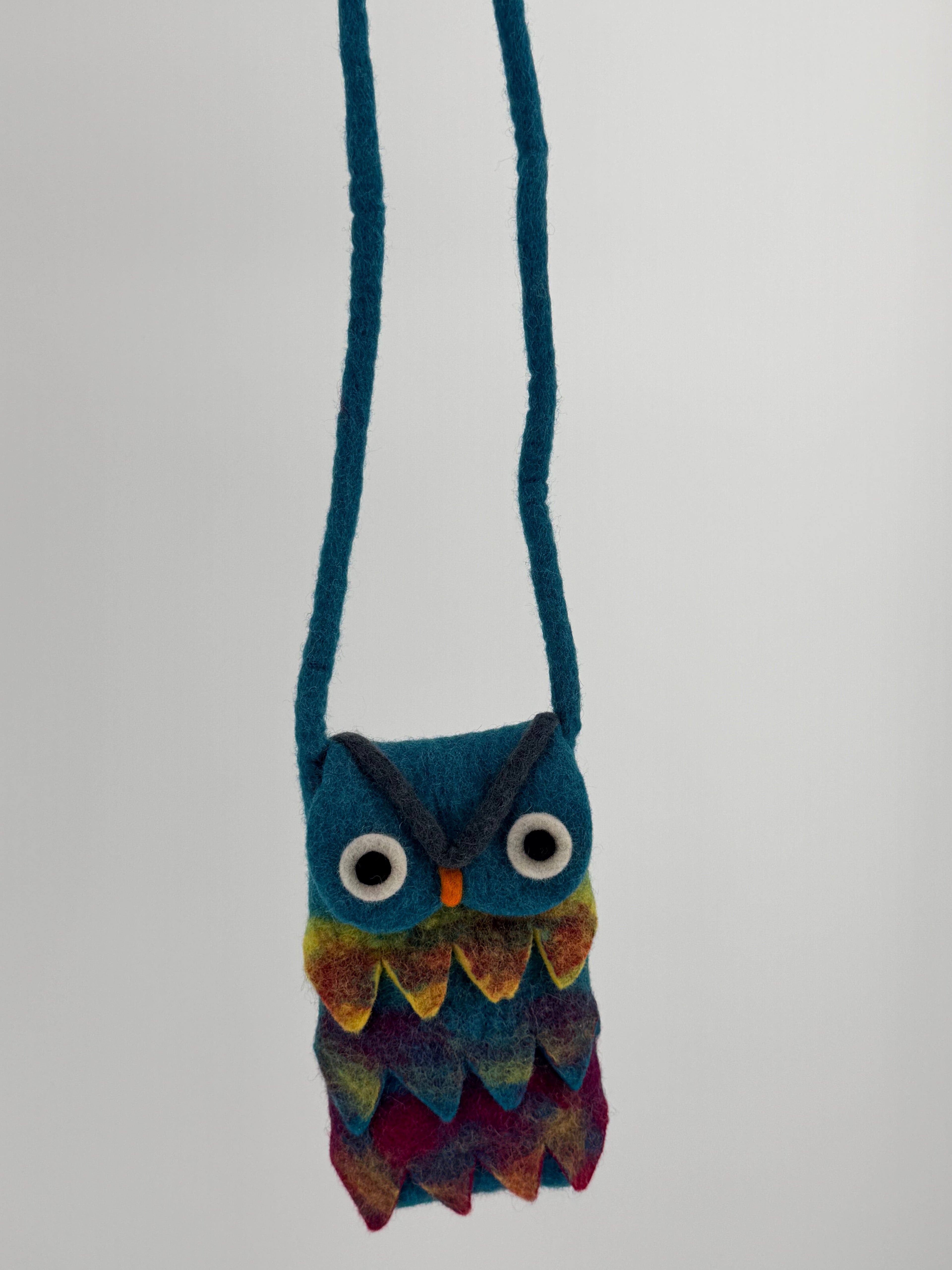 Felt Owl Crossbody Bag - Teal Rainbow