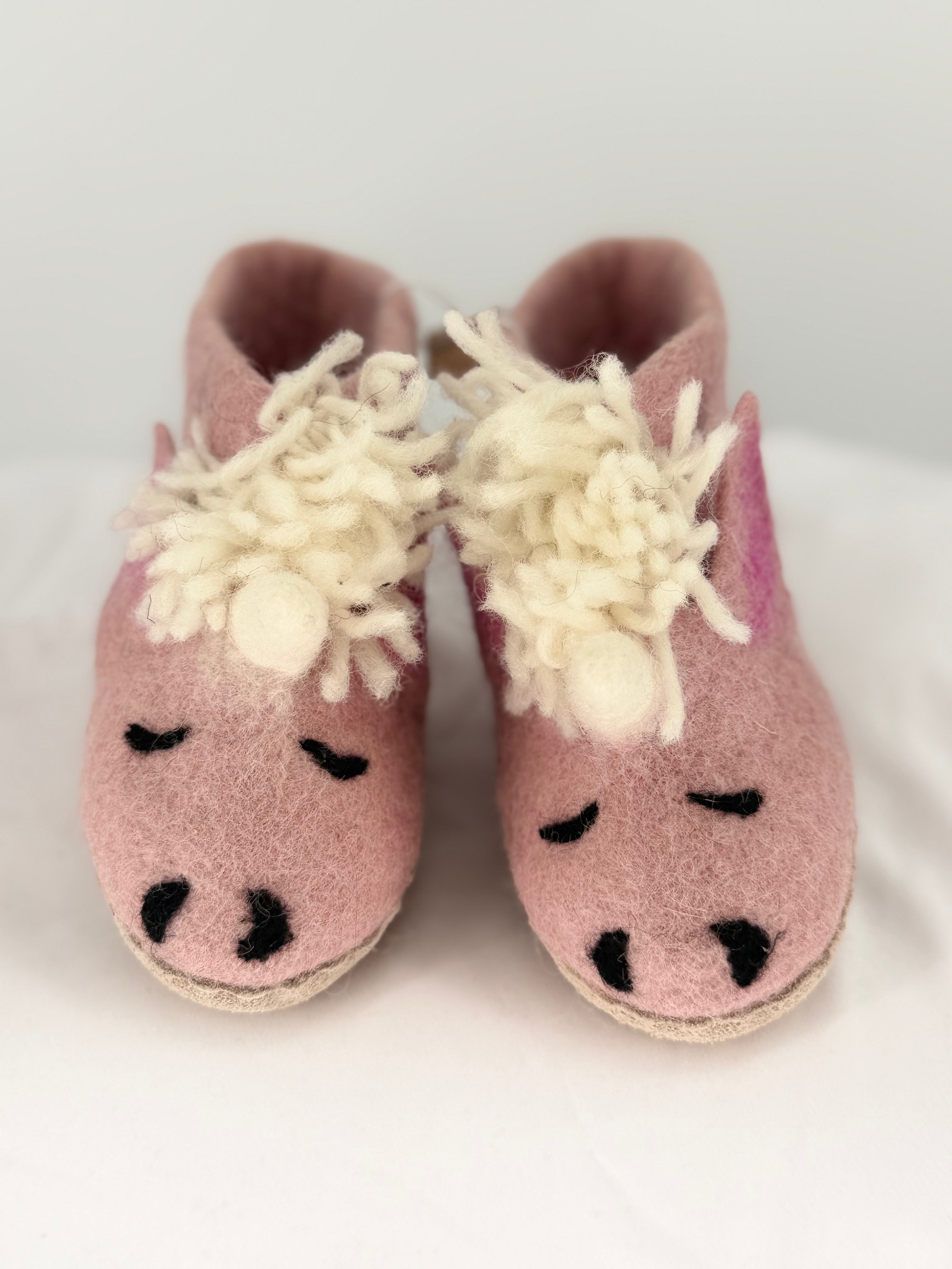 Pink Unicorn Felt Slippers
