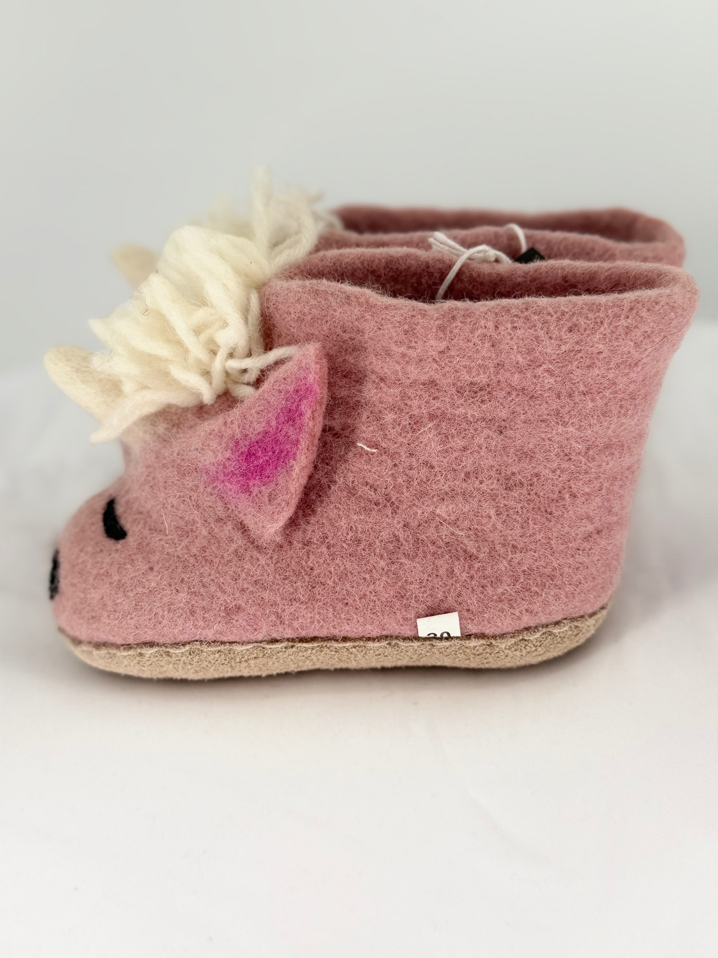 Pink Unicorn Felt Slippers