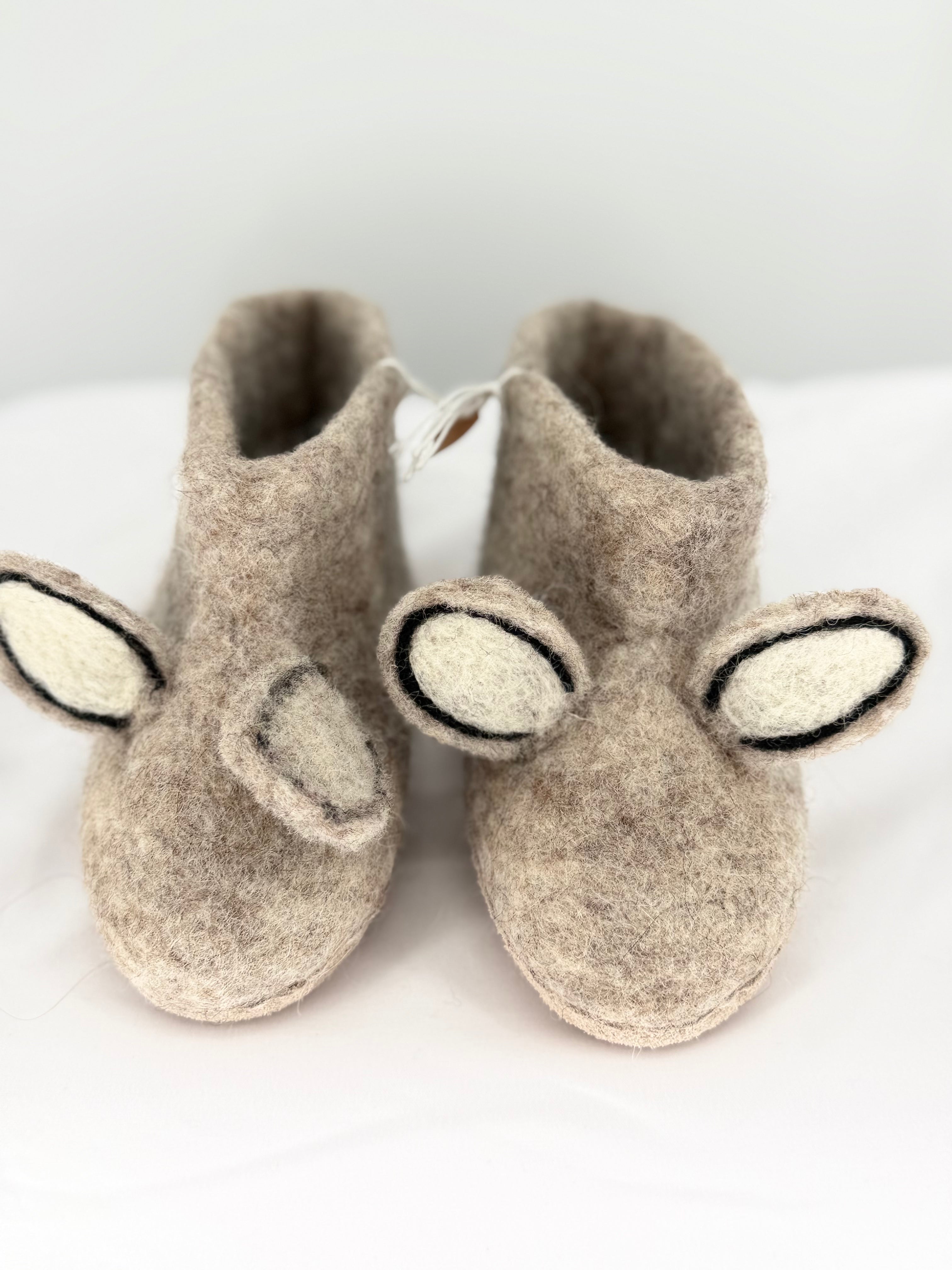 Gray Mouse Felt Slipper Boots