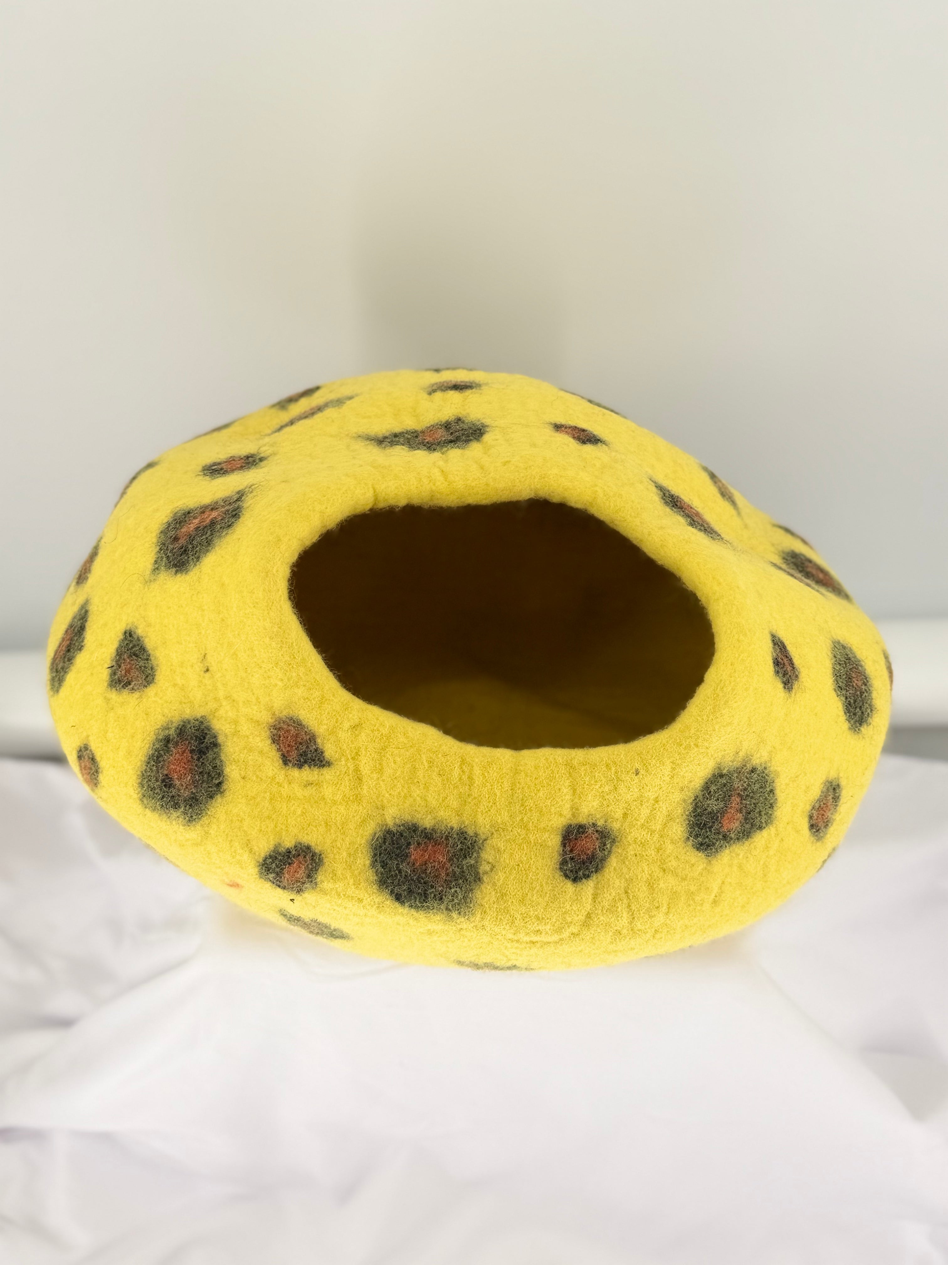 Yellow Leopard Print Felt Cat Cave