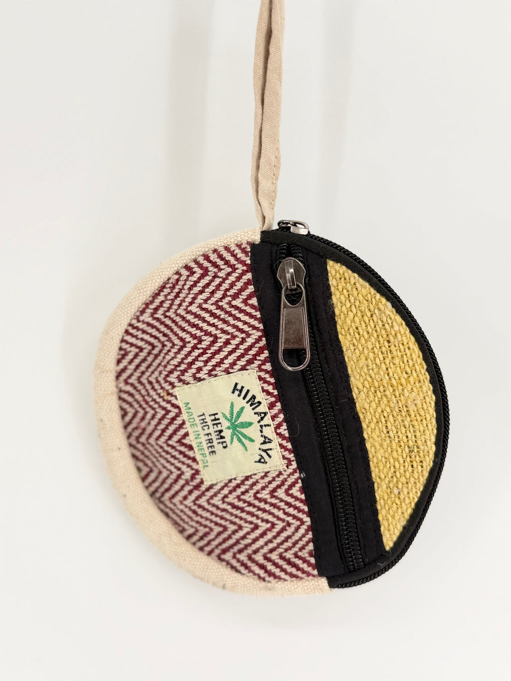 Round Color-Block Coin Purse - Burgundy & Yellow