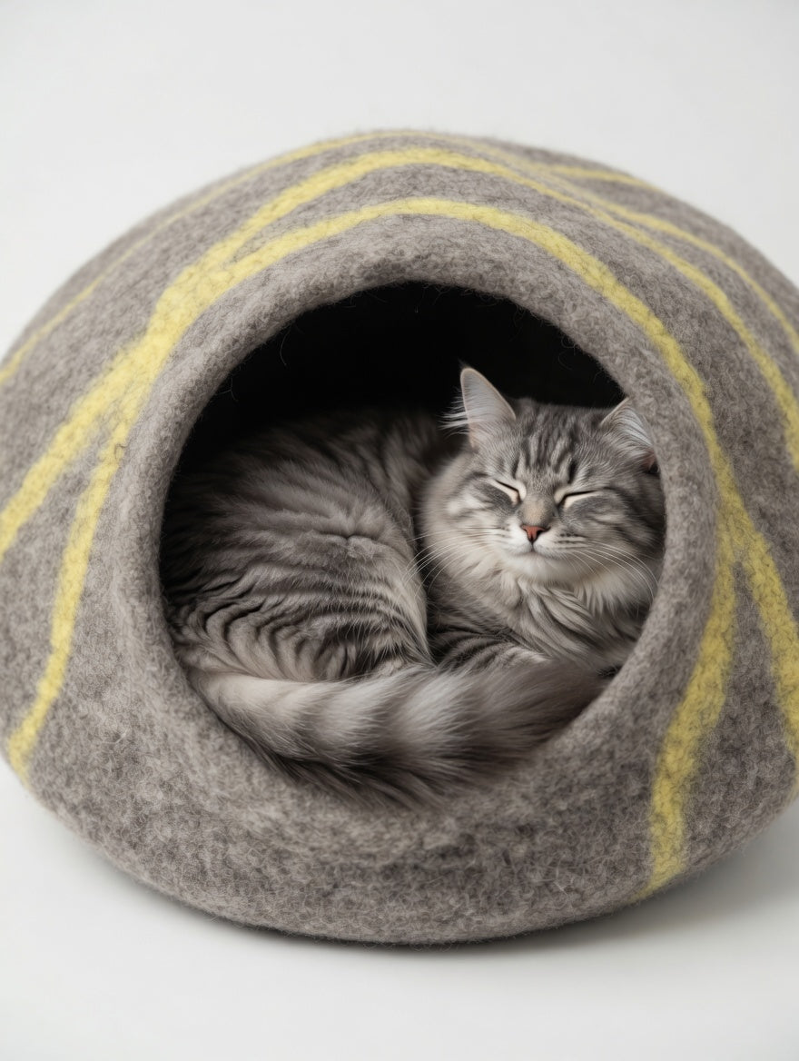 Gray & Yellow Stripe Felt Cat Cave